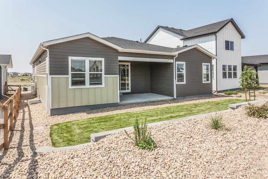 Exterior details and patio area of a home in Prairie Song, Windsor (Image 29).