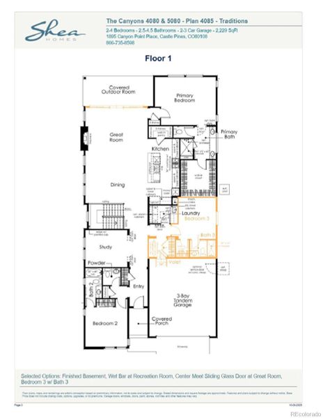 2D floor plan layout of this home in Reserve at The Canyons, Castle Pines, CO (Image 2).