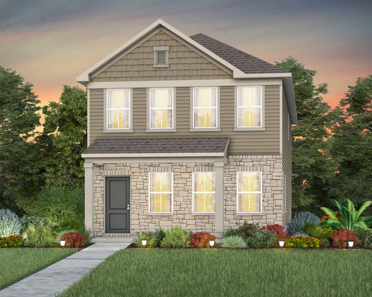 Front exterior of a new home in Riverstone, Monroe, NC, highlighting curb appeal (Image 21).