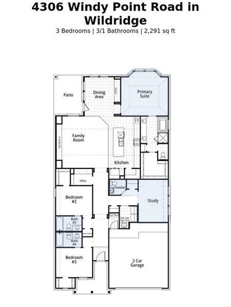2D floor plan layout of this home in Wildridge, Oak Point, TX (Image 2).