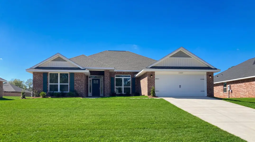 Representative exterior photo of a completed home built from the 2320 by Adams Homes in Greystone, Angleton, TX (Image 17). Representative exterior photo of a completed home built from the 2320 by Adams Homes in Greystone, Angleton, TX (Image 17).