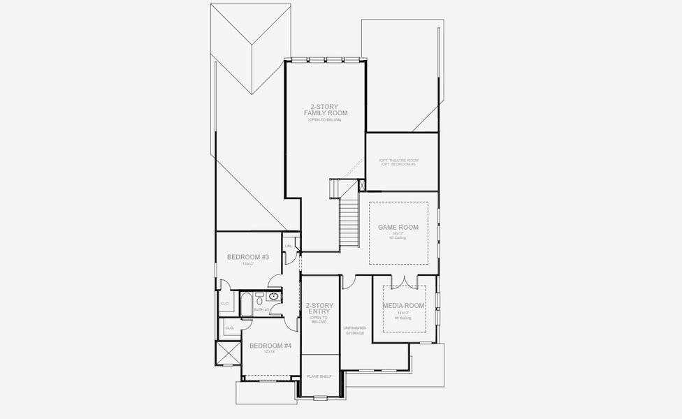 2D floor plan layout for the 3431M by Perry Homes in Hidden Canyon 55', San Antonio, TX (Image 4).