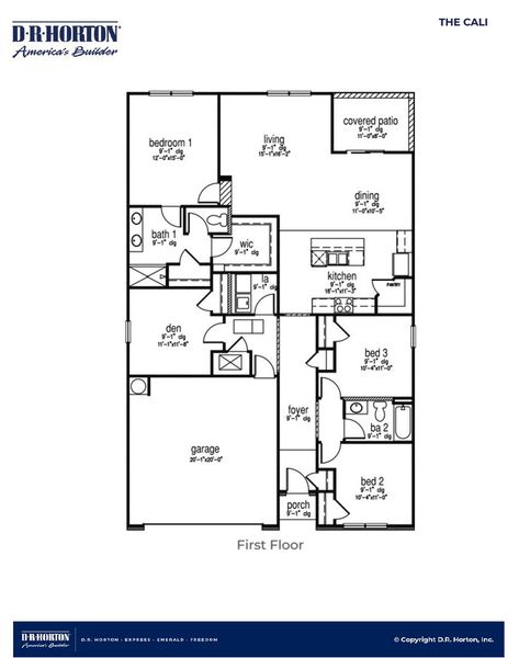2D floor plan layout for the CALI by D.R. Horton in Sheep Island, Summerville, SC (Image 3).