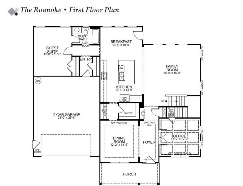 2D floor plan layout for the Roanoke by Eastwood Homes in Arbordale Reserve, Elgin, SC (Image 3).