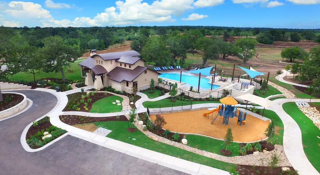 Aerial view of a pool