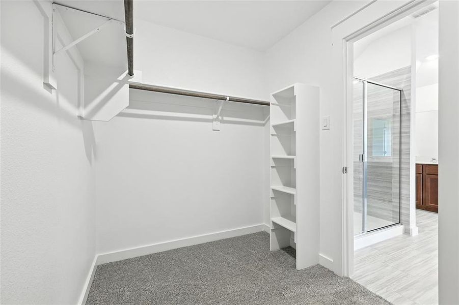 Spacious closet featuring light carpet Spacious closet featuring light carpet