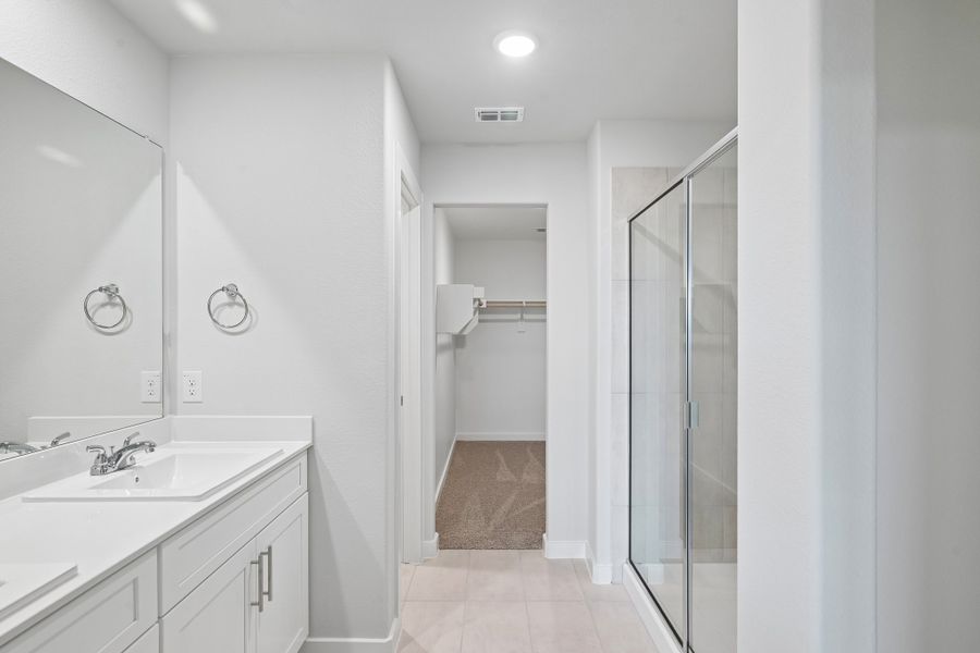 Primary Bathroom in the Hayden home plan by Trophy Signature Homes