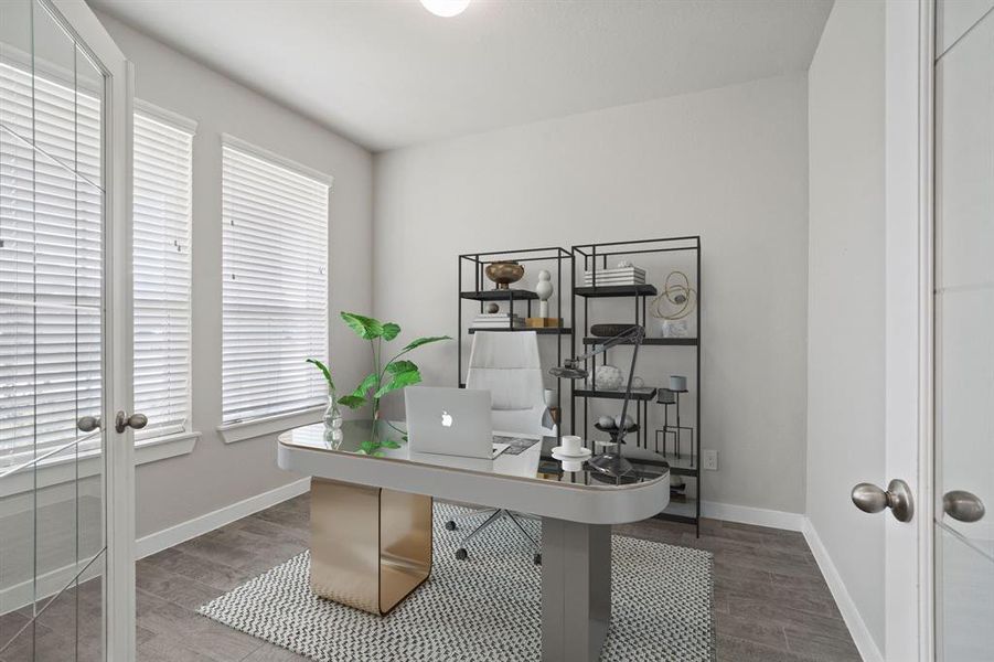 With high ceilings and abundant natural light, this home office offers a luxurious and productive workspace, perfect for working from home.