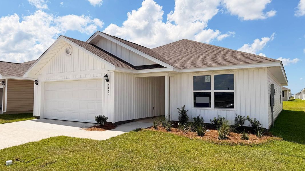 Front exterior of a new home in Liberty, Panama City, FL, highlighting curb appeal (Image 2). Front exterior of a new home in Liberty, Panama City, FL, highlighting curb appeal (Image 2).