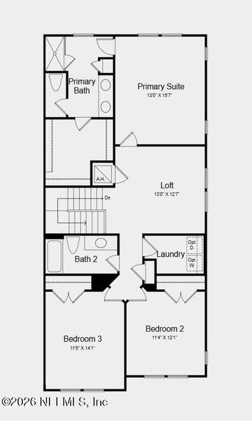 2D floor plan layout of this home in Cherry Elm at SilverLeaf, St. Augustine, FL (Image 3).