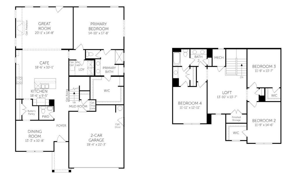 2D floor plan layout for the Hamilton - Single Family Homes by Dream Finders Homes in The Settlement, Simpsonville, SC (Image 3).