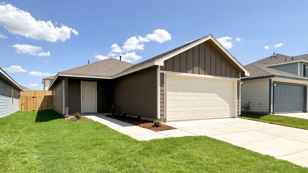 Front exterior of a new home in Maplewood Meadows, Talty, TX, highlighting curb appeal (Image 1). Front exterior of a new home in Maplewood Meadows, Talty, TX, highlighting curb appeal (Image 1).