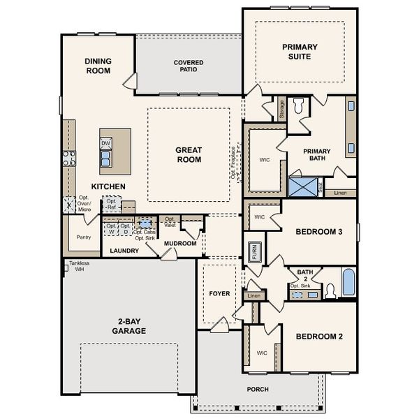 2D floor plan layout for the Cascade by Century Communities in Sunterra Lakes, Brookshire, TX (Image 3).