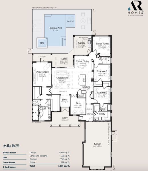 2D floor plan layout for the Avila 1628 by AR HOMES in Southern Hills Plantation, Brooksville, FL (Image 2). 2D floor plan layout for the Avila 1628 by AR HOMES in Southern Hills Plantation, Brooksville, FL (Image 2).
