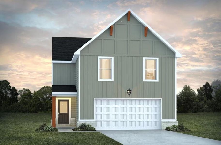 Front exterior of a new home in Campground Crossing, McDonough, GA, highlighting curb appeal (Image 1). Front exterior of a new home in Campground Crossing, McDonough, GA, highlighting curb appeal (Image 1).