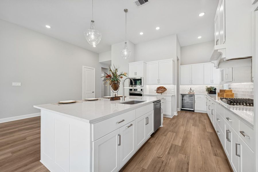 EXAMPLE PHOTO:  Even more cabinets plus huge walk-in pantry.  Double trash drawer and more!