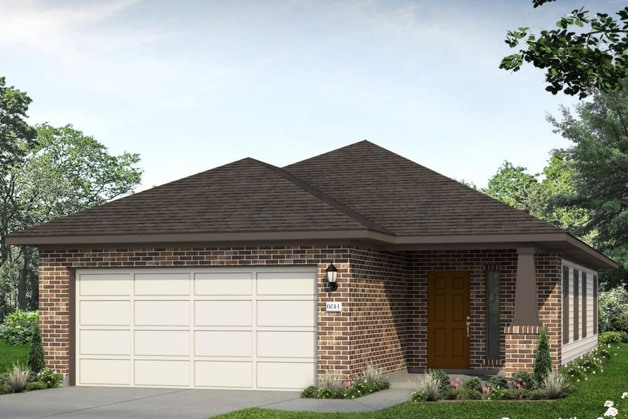 Front exterior of a new home in Hunters Ranch, San Antonio, TX, highlighting curb appeal (Image 1). Front exterior of a new home in Hunters Ranch, San Antonio, TX, highlighting curb appeal (Image 1).