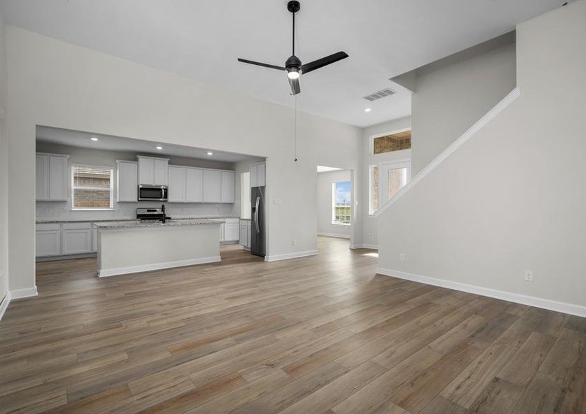 Spacious family room open to the kitchen