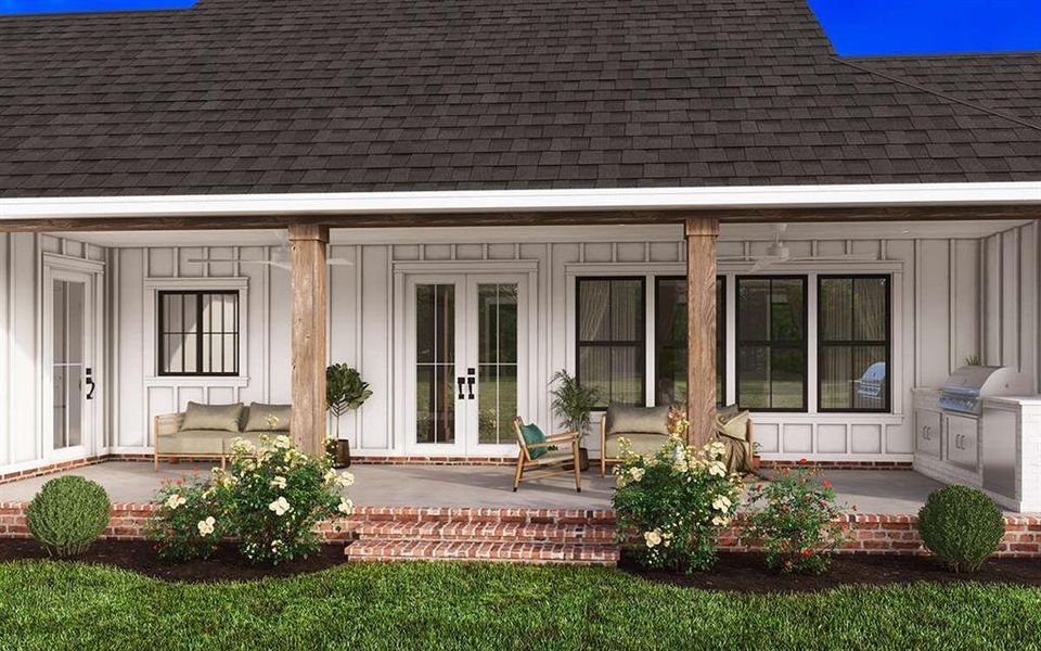 Exterior details and patio area of a home in Oak Water Ranch, Granbury (Image 4).