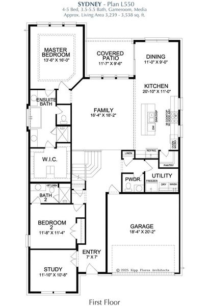 2D floor plan layout for the Sydney by Landon Homes in Lexington Frisco, Frisco, TX (Image 3).