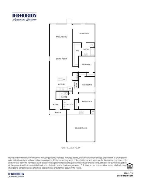 2D floor plan layout for the Emma - T30E by D.R. Horton in Milo Farms, Rosenberg, TX (Image 3).