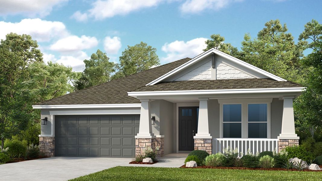 Front exterior of a new home in Firethorn, Parrish, FL, highlighting curb appeal (Image 1). Front exterior of a new home in Firethorn, Parrish, FL, highlighting curb appeal (Image 1).