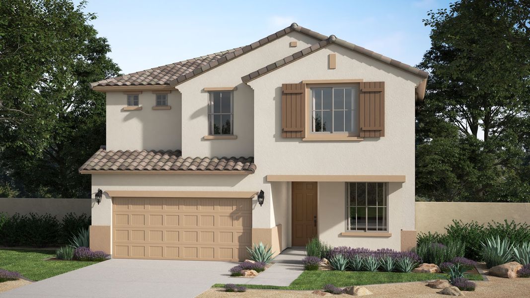 Representative exterior photo of a completed home built from the Aspen by Risewell Homes in Sunrise, Surprise, AZ (Image 3). Representative exterior photo of a completed home built from the Aspen by Risewell Homes in Sunrise, Surprise, AZ (Image 3).
