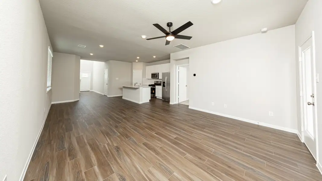 Family Room to Dining Area and Kitchen