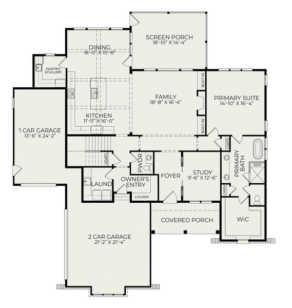 2D floor plan layout for the Brighton English Cottage by Homes by Dickerson in Cattail, Clayton, NC (Image 3).