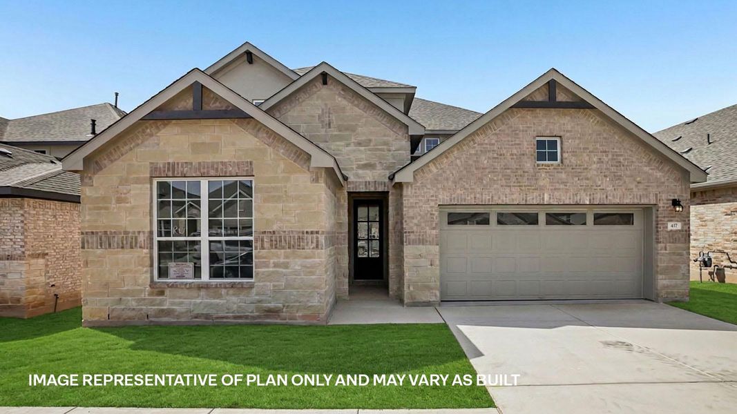 Front exterior of a new home in Rosenbusch Ranch, Leander, TX, highlighting curb appeal (Image 2).
