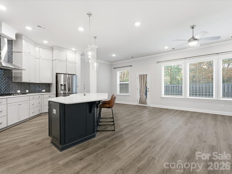 Large, bright, open concept kitchen & living room