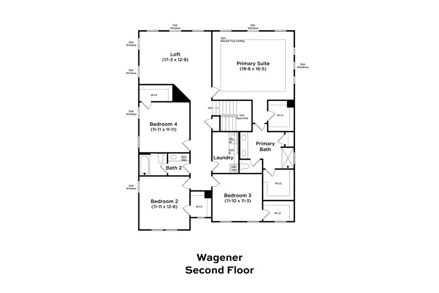 2D floor plan layout for the Wagener by DRB Homes in Weavers Pointe, Zebulon, NC (Image 12).