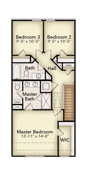 2D floor plan layout for the Ingram Rowhome by Parkside Builders in Anderson Park, Hendersonville, TN (Image 7).
