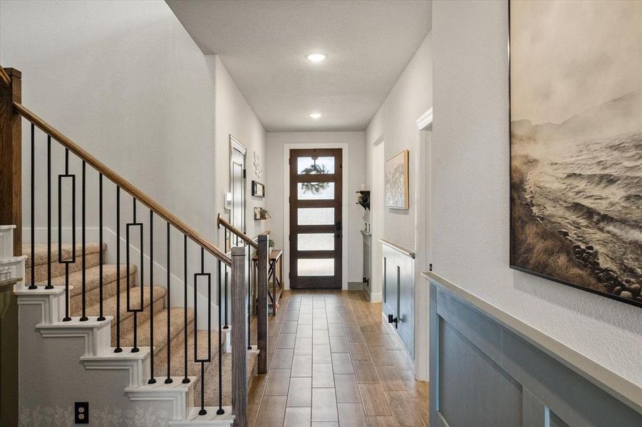 Foyer entrance featuring recessed lighting