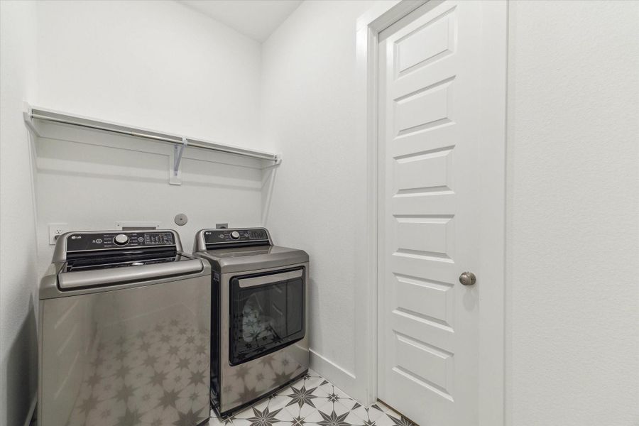 The Laundry room is on the first floor and opens to the Primary Suite. Fun tile floor! The Laundry room is on the first floor and opens to the Primary Suite. Fun tile floor!