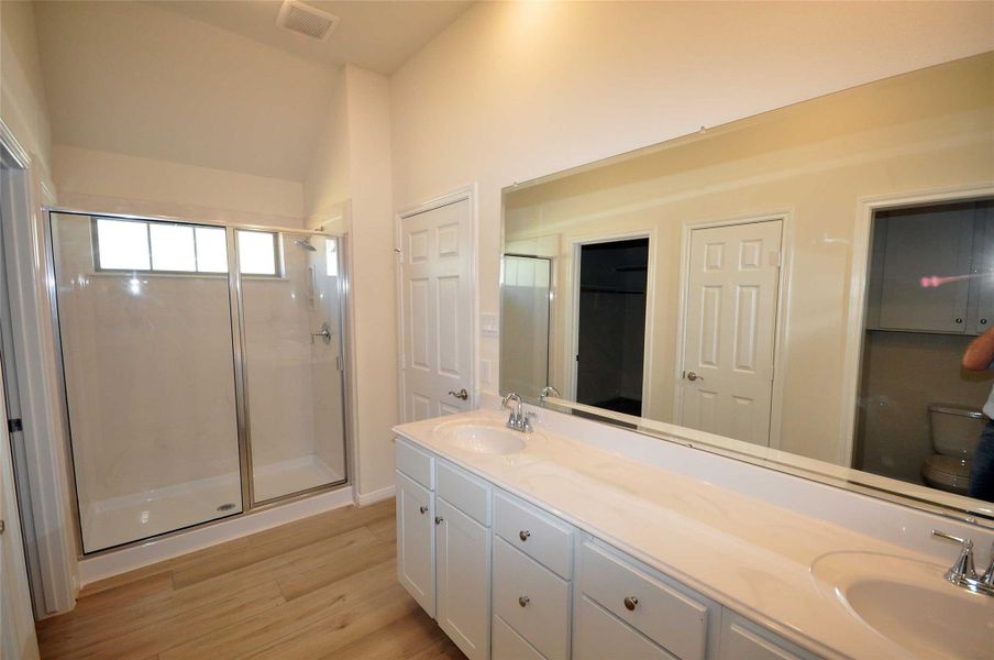 Large walk in shower in master bath. Large walk in shower in master bath.
