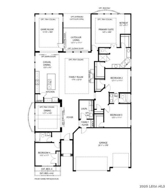 2D floor plan layout of this home in Legacy at Lake Dunlap, New Braunfels, TX (Image 3).