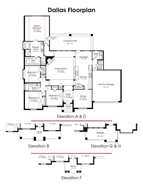 2D floor plan layout for the Dallas by Kendall Homes in Rose Hill Estates, Willis, TX (Image 3).