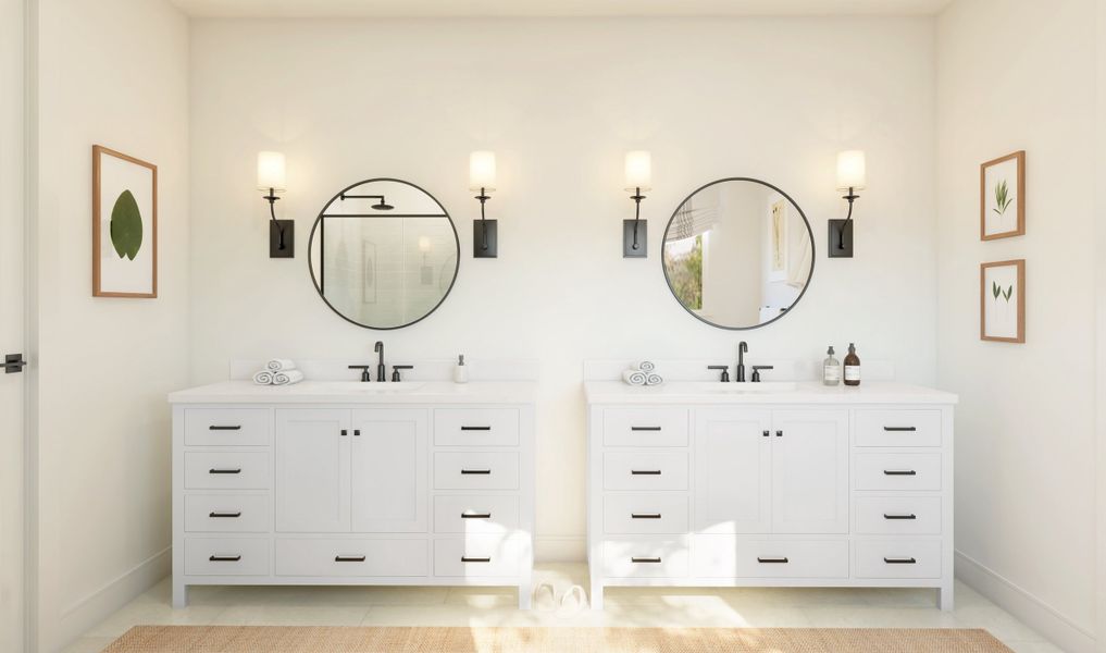 Primary bath with matte black finishes