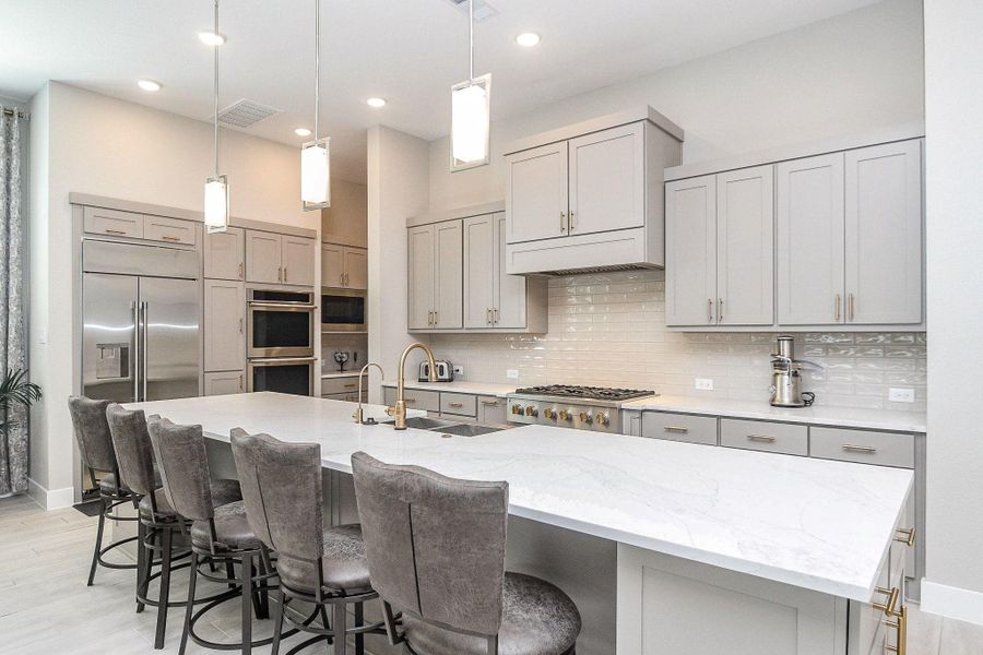 Pendant lighting over the breakfast bar. Pendant lighting over the breakfast bar.