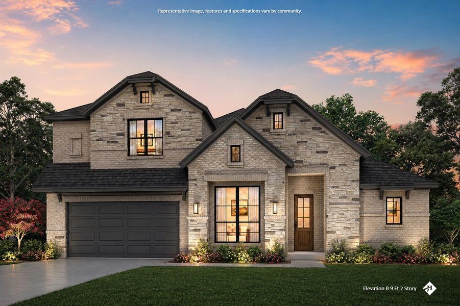 Front exterior of a new home in Panchasarp Farms, Burleson, TX, highlighting curb appeal (Image 7). Front exterior of a new home in Panchasarp Farms, Burleson, TX, highlighting curb appeal (Image 7).