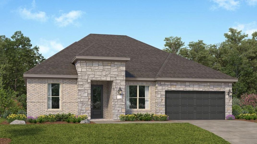 Front exterior of a new home in Jordan Ranch: Pinnacle Collection, Fulshear, TX, highlighting curb appeal (Image 2).
