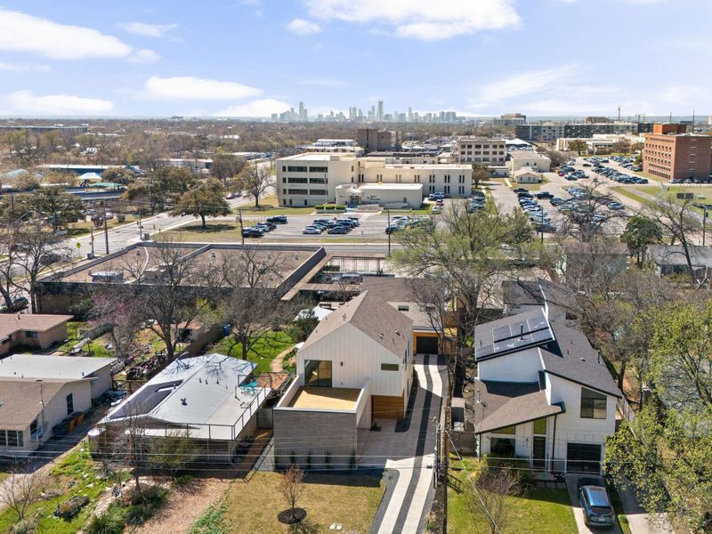 Aerial view featuring a view of city