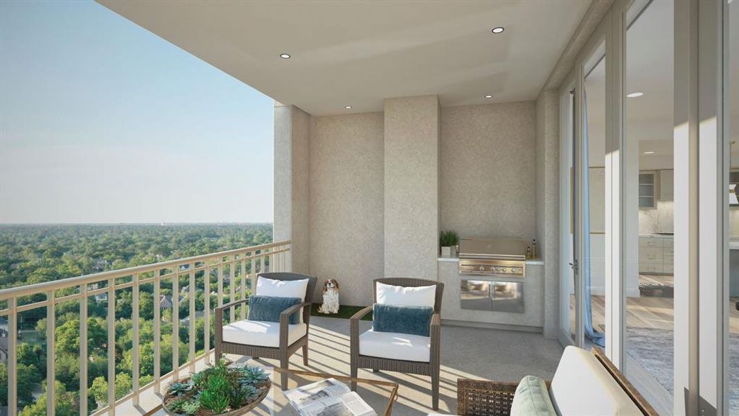 Every home at The Hawthorne features a private terrace with wide-open views and plenty of room for dining and lounging. Optional pet turf and built-in grills add tremendous convenience.