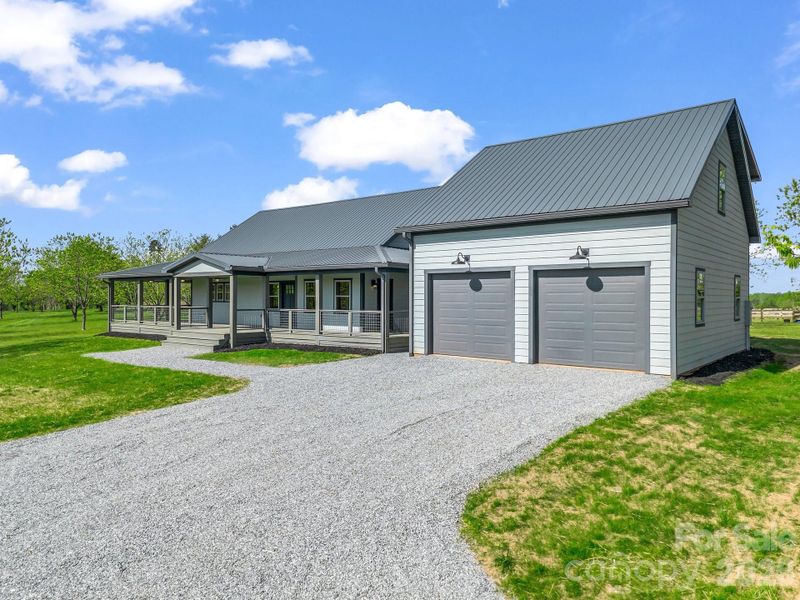 2 car garage with x long bay for trucks with rear door access