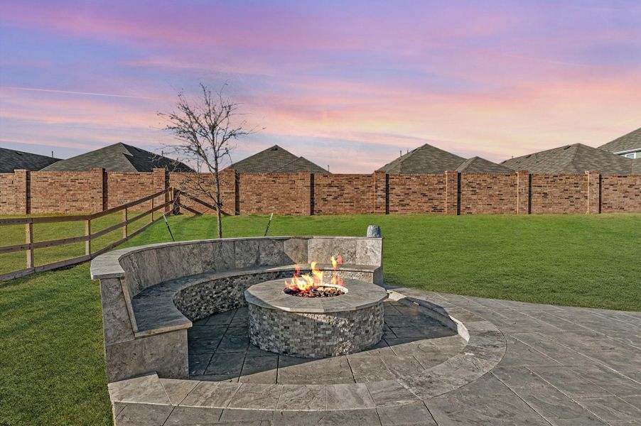 Inset custom bench with gas firepit.