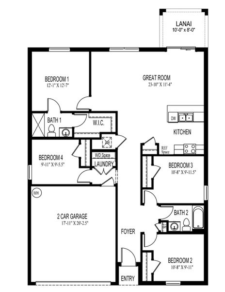 2D floor plan layout for the FREEPORT by D.R. Horton in Cape Coral Water & Sewer, Cape Coral, FL (Image 2).