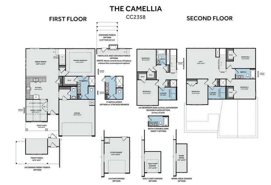 2D floor plan layout for the Camellia by Caviness & Cates Communities in Bartlett Manor, Youngsville, NC (Image 9).