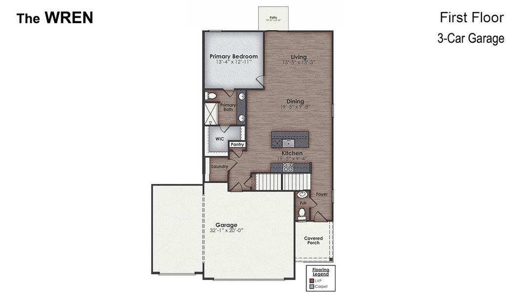 2D floor plan layout for the Wren by D.R. Horton in Indigo Preserve, Leland, NC (Image 25).