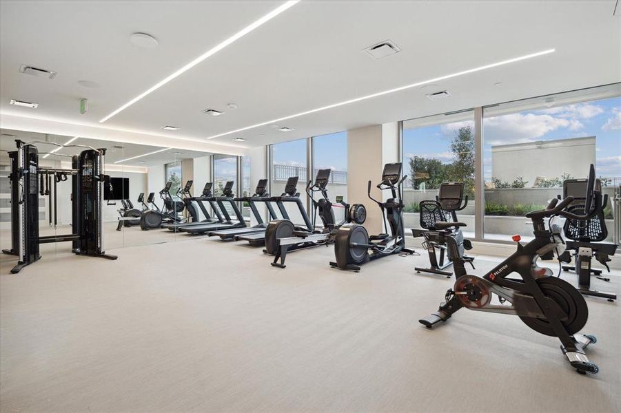 The workout room is immaculate and inspiring with a range of equipment for your workout needs.